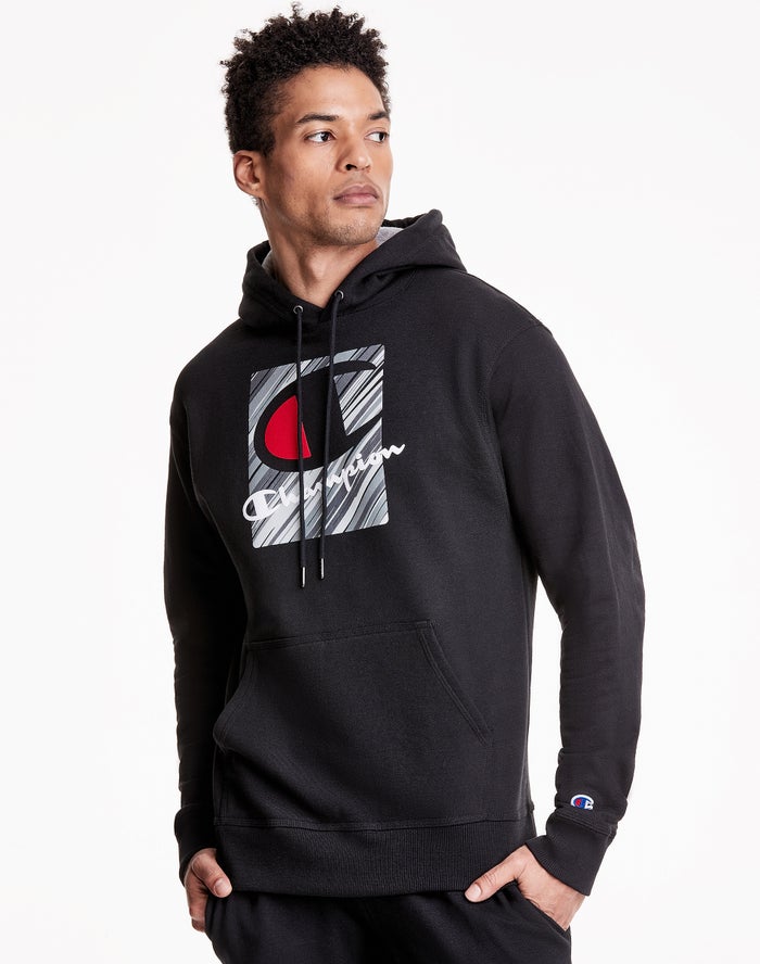 Champion Powerblend Fleece Inset Rectangle Logo  - Miesten Mustat Huppari - Suomi 5130792-EL